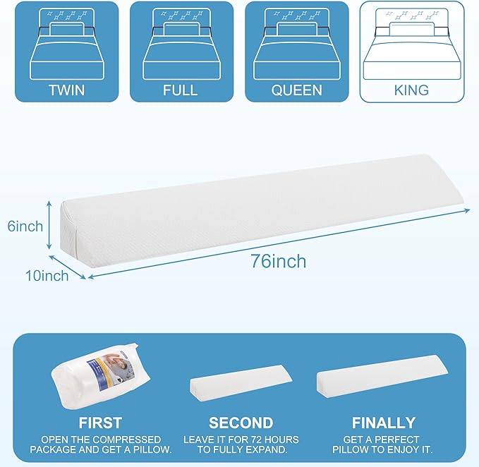 HABUTWAY King Size Bed Wedge Pillow for Headboard, Bed Gap Filler(0-8"), Memory Foam Mattress Wedge Pillow Triangle Bloster for Sleeping, Close The Gap Between Headboard and Mattress Space Filler