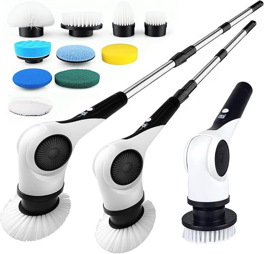 Electric Spin Scrubber, 3-Speed Shower Cleaner Brush with 10 Replaceable Brush Heads, 90 Mins Runtime & Full-Body IPX7 Waterproof Cordless Shower Scrubber with Long Handle