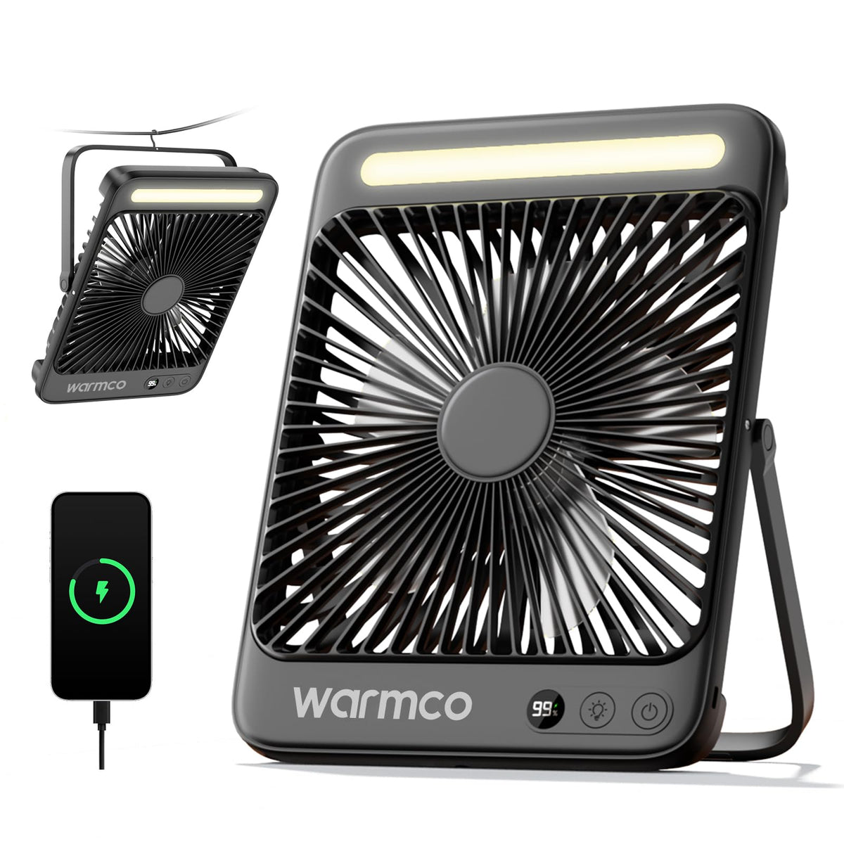 Warmco D4 Battery Powered Camping Fan 20000mAh, LED Lantern - Image 1