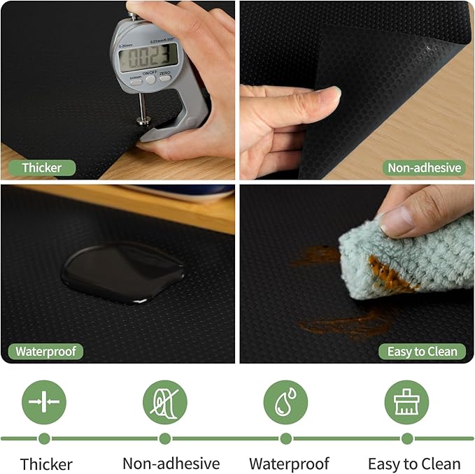 Shelf Liners 20 inch x 20 ft Shelf Liners for Kitchen cabinets nonstick Shelf Lining Drawer Mats EVA Protector for Cupboard (Black,20 inch x 20 ft)