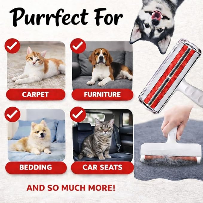 Reusable Pet Hair Remover Roller – Heavy Duty Manual Lint Roller for Dog & Cat Hair – Furniture, Couch, Carpet, Rugs & Car Seats – Durable ABS, Portable & Eco-Friendly