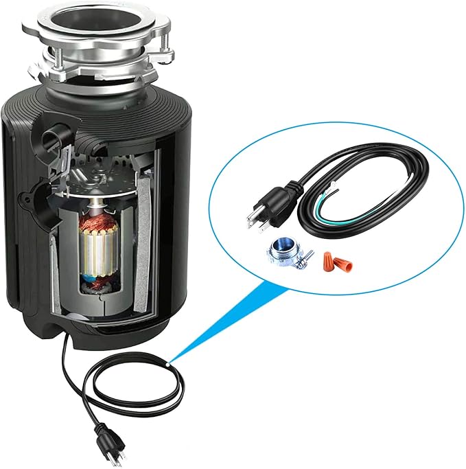 HK 3 Feet Garbage Disposal Power Cord Kit, Heavy Duty Power Cord Replacement for Any Garbage Disposal Model as InSinkErator