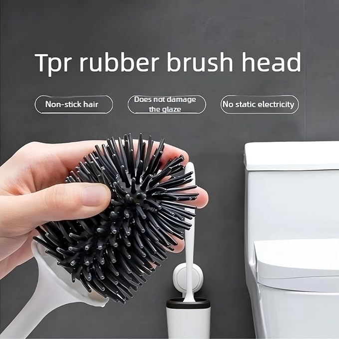 Toilet Bowl Brush and Holder Premium Quality，No Drill Wall Mounted Toilet Brush with Long Handle, Suction Cup Toilet Brush Holder, Non-Scratch Toilet Bowl Brush with Detachable Head,