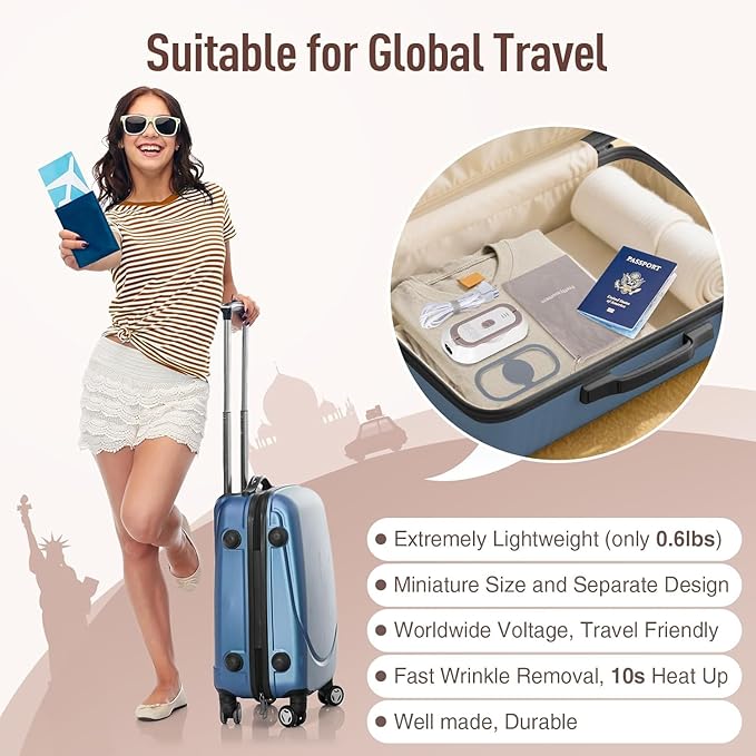 Travel Iron with Global Voltage, Mini Dry Iron for Clothes, 100-240V, 300W Max, Ceramic Non-Stick Soleplate, 0.8lbs Lightweight, 60s Heat Up