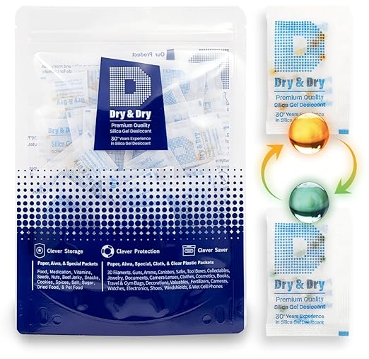 Dry & Dry Premium Orange Indicating Silica Gel Packets Desiccants - Food Safe Silica Gel Packets - Orange - 60 Packets (2 Gram)