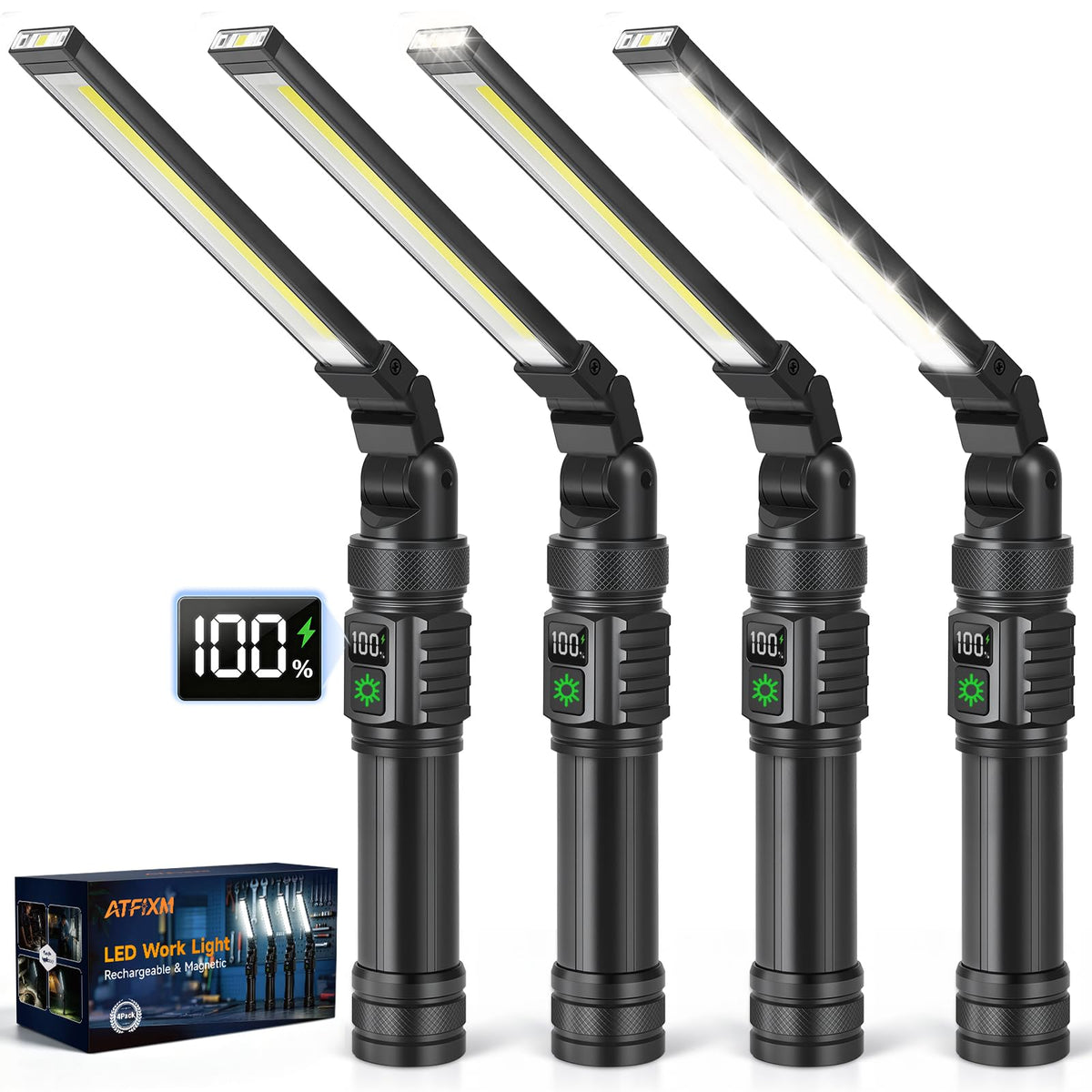4Pack Magnetic Rechargeable LED Work Light/Flashlight - Image 1