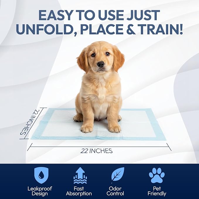 Training Pads for Dogs & Puppies, Super Absorbent, Leak-Proof Protection, Odor-Neutralizing, Disposable Puppy Pads Essentials 22"x22" 30 Count - BROOKLYN PET GEAR