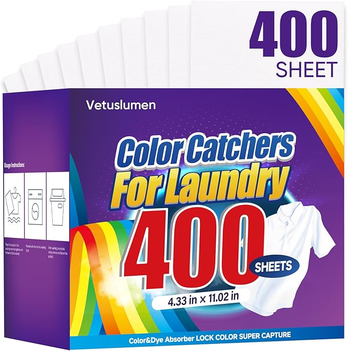 Veuslumen 400 Count Color Catchers for Laundry - Color Absorber Sheets Protect Colors & Prevent Color Bleeding