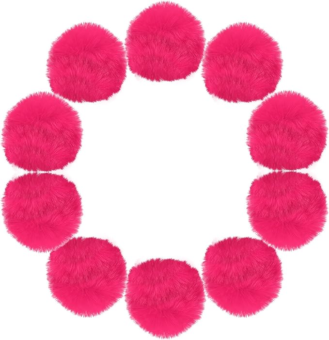 uxcell 3.5 Inch Faux Fur Pom Pom Balls, 10 Pcs Watermelon Red Fluffy Soft Faux Fur Pom Poms for Hats with Elastic Loop for DIY Knitting Hats Keychain Scarves Gloves Bags Shoes Accessories