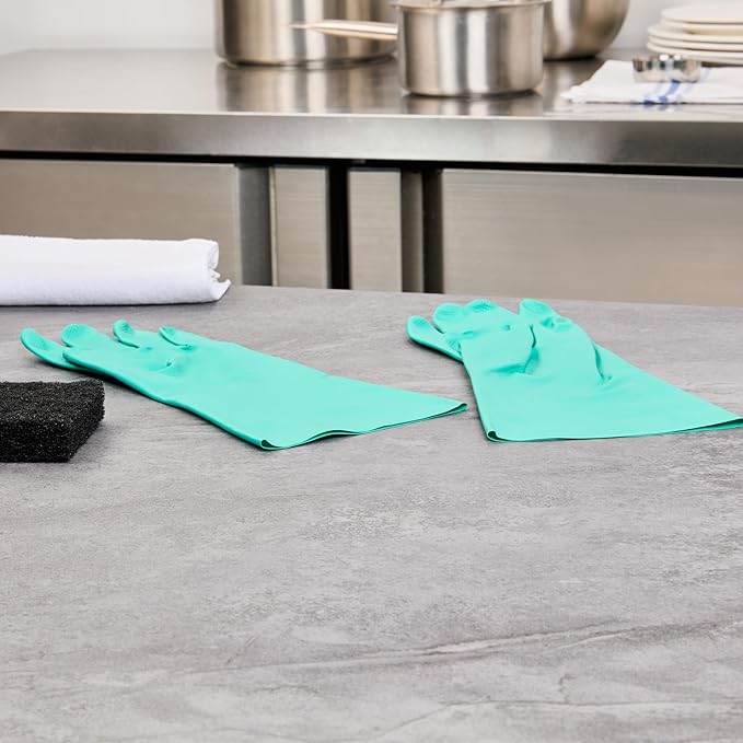 Restaurantware-Clean Tek Professional 15 Mil Medium Cleaning Gloves, 1 Pair Of Long Cuff Gloves - Flock Lining, No-Powder, Green Nitrile Chemical Tolerant Gloves, No-Latex, Heavy-Duty Tasks
