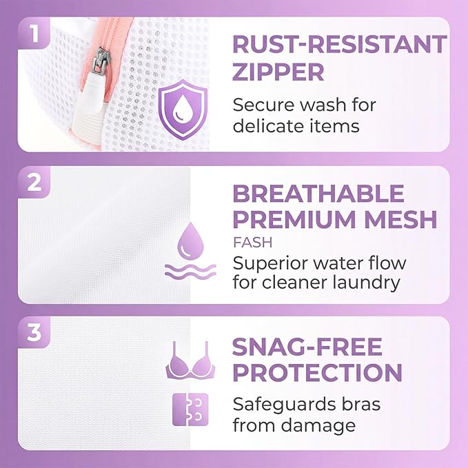 3Pcs Bra Washing Bag for Laundry, Mesh Bra Laundry Bag for Washing Machine Lingerie Washer Protector with Zipper for Underwear and Delicates