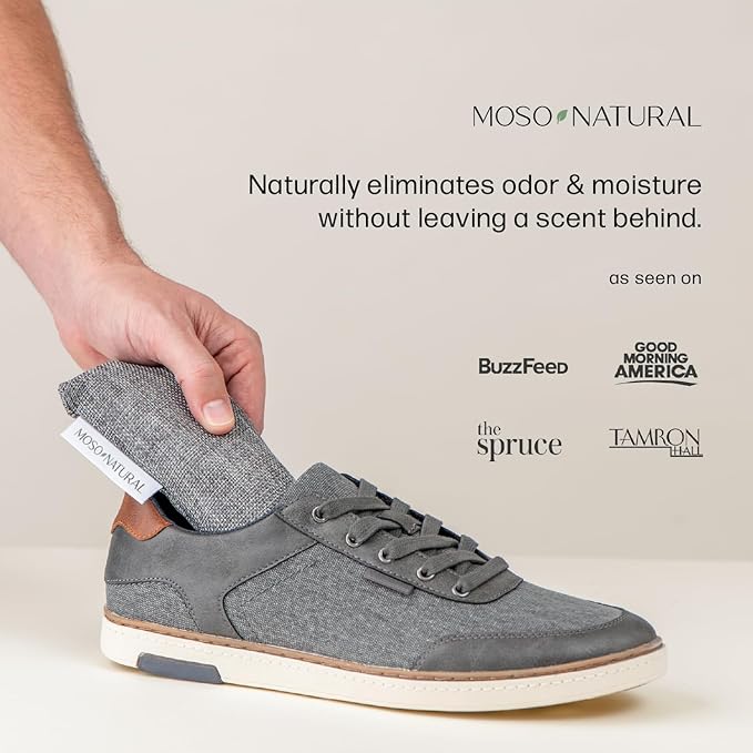 Moso Natural Shoe Deodorizer Inserts, Charcoal Odor Absorber for Shoes, Gym Bag & Boot Deodorizer, Long-Lasting Shoe Odor Elimination, Unscented Air Purifying Bags (Two Per Pack)