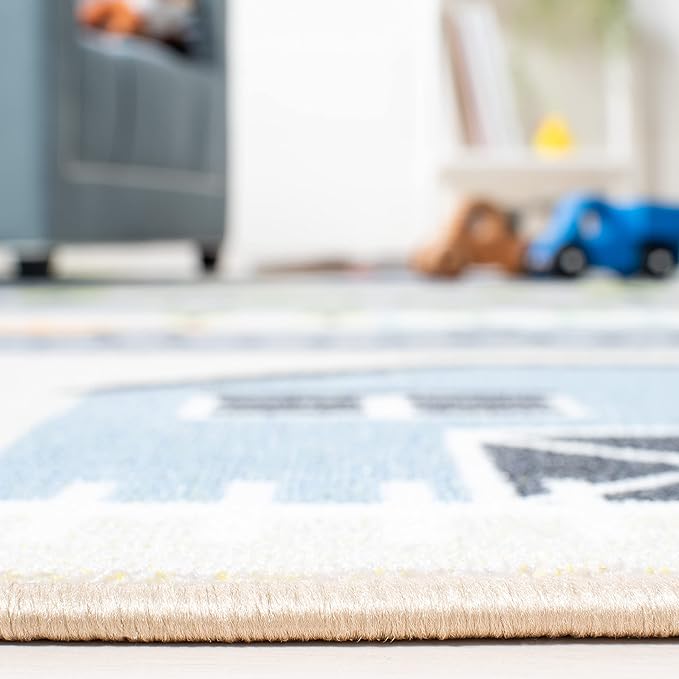 SAFAVIEH Washable Rug Kids Playhouse Collection - 5'5" x 7'7", Beige & Green, Slip Resistant & Easy to Clean, Ideal for Kids Room, Playroom, Nursery, Boys & Girls Room (KPH227A)
