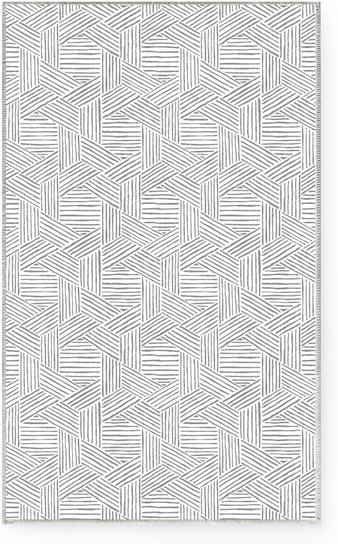 NICETOWN 8x10 White Area Rug for Bedroom, Jacquard Large Thin Washable Rug for Living Room Non-Slip Door Mat, Ultra Soft for Bedroom Living Room Kitchen Home Office, White and Grey