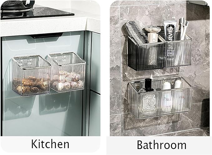 TXLFRO Pulreiush Floating Shelves Wall Bin Organizer Adhesive Wall Mounted Plastic Storage Organizer No Drilling Hanging Storage Containers Makeup Organizer Shelf for Office, Kitchen, Home