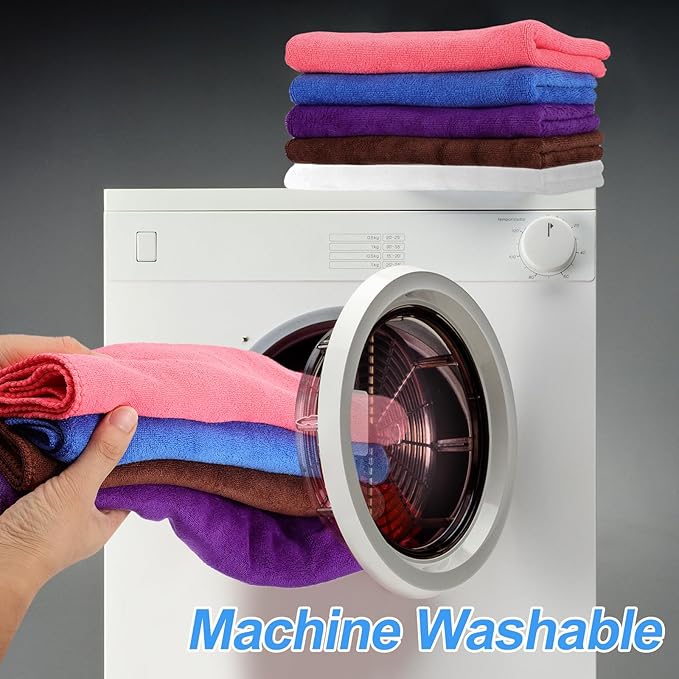 HARFINGTON 4 Pack Microfiber Cleaning Cloth, 63" x 24" Multi-Functional Cleaning Towels Reusable Absorbent Rags for Car Wash Kitchen Household Window Clean, Rose Red