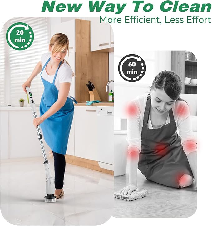 7.4V Electric Spin Scrubber Handheld Cordless Cleaning Brush Electric Cleaning Brush Kit with 7 Brush Heads, Adjustable Handle, 3 Speeds, Ideal for Home Kitchen Bathroom Wall Floor(Black)