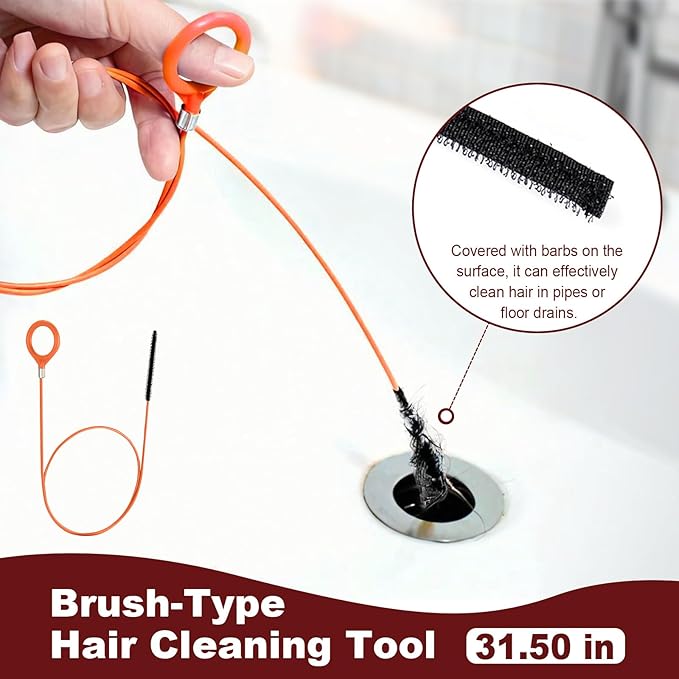 33 ft Snake For Drain,Plumbing Snake, Heavy Duty Flexible Hair Clog Remover Drain Snake Tool for Shower, Bathroom, Bathtub and Kitchen Sink Pipes (Red)