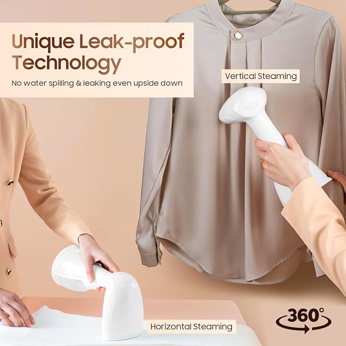 Hand Held Travel Steamer for Clothes - 1350W Portable Clothes Steam Iron 15S Fast Heat-Up, 300ML Large Capacity Water Tank, Garment Steamer Remove Wrinkles Fastly, Make Clothes Soft & Smooth