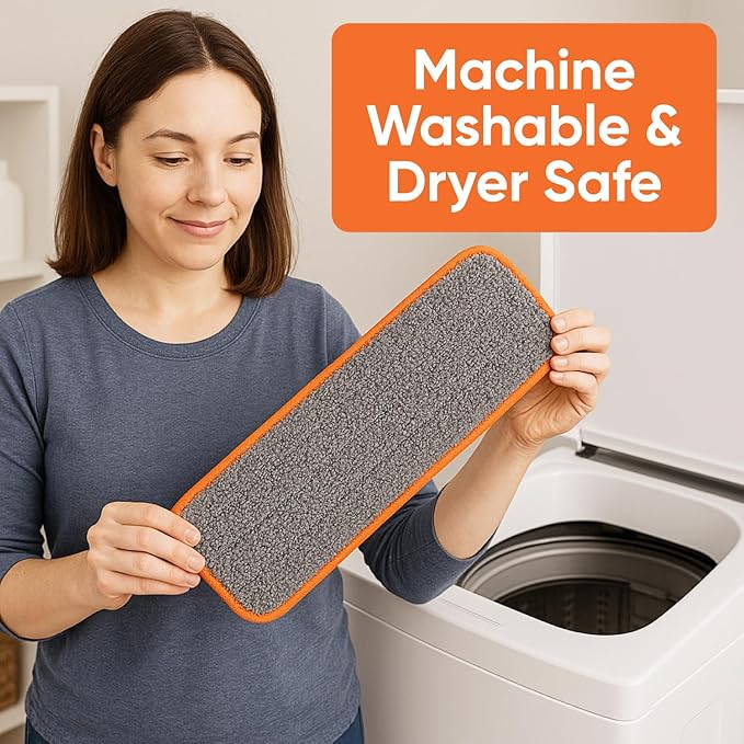 Superio Self-Wringing Microfiber Cleaning Mop with Hands-Free Wringing Blade and 3-Pack Reusable & Washable 8" x 4.5" Microfiber Mopping Pad for Home, Kitchen, Bathroom, Streak-Free Cleaning