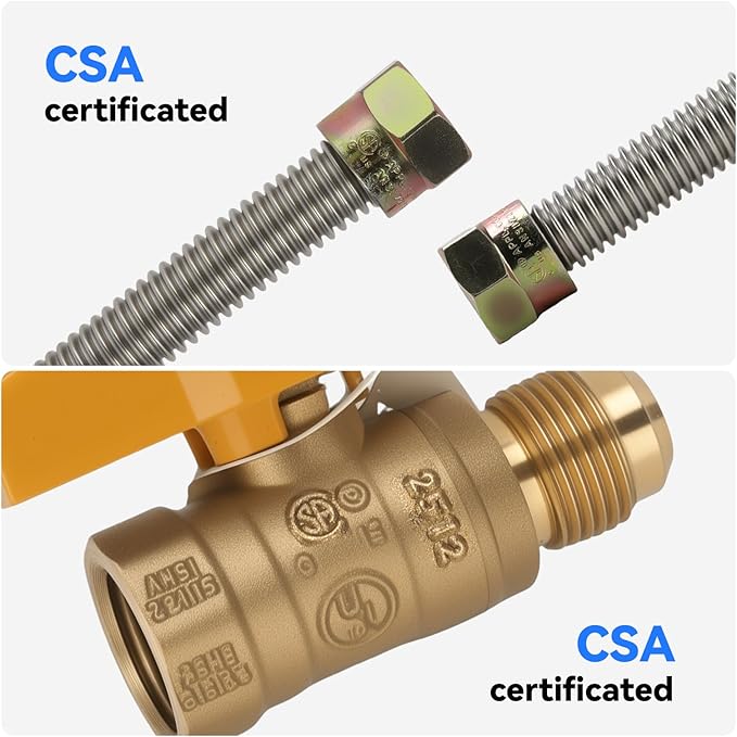 Solimeta 22-Inch Universal Gas Appliance Hook-Up Kit – Stainless Steel Corrugated Pipe with Brass Ball Valve, Fittings & CSA Certified for Gas Stoves, Dryers, Heaters, Fireplaces