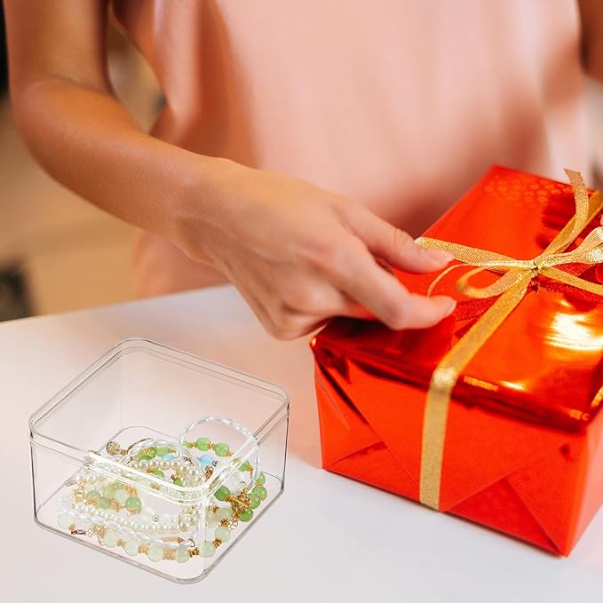 Blulu 8 Pcs Clear Acrylic Box with Lid Plastic Jewelry Mini Storage Box Mini Cube Containers for Candy and Tiny Jewelry Easter Party Favor(3.94 x 3.94 x 2.36 Inch,Classic Style)
