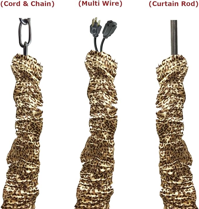 Royal Designs, Inc. Cord & Chain Cover 4 ft Silk Type Fabric, Chandelier Pendant Lighting Chain & Cable Management, Touch Fastener, Leopard Gold - 1 Pack