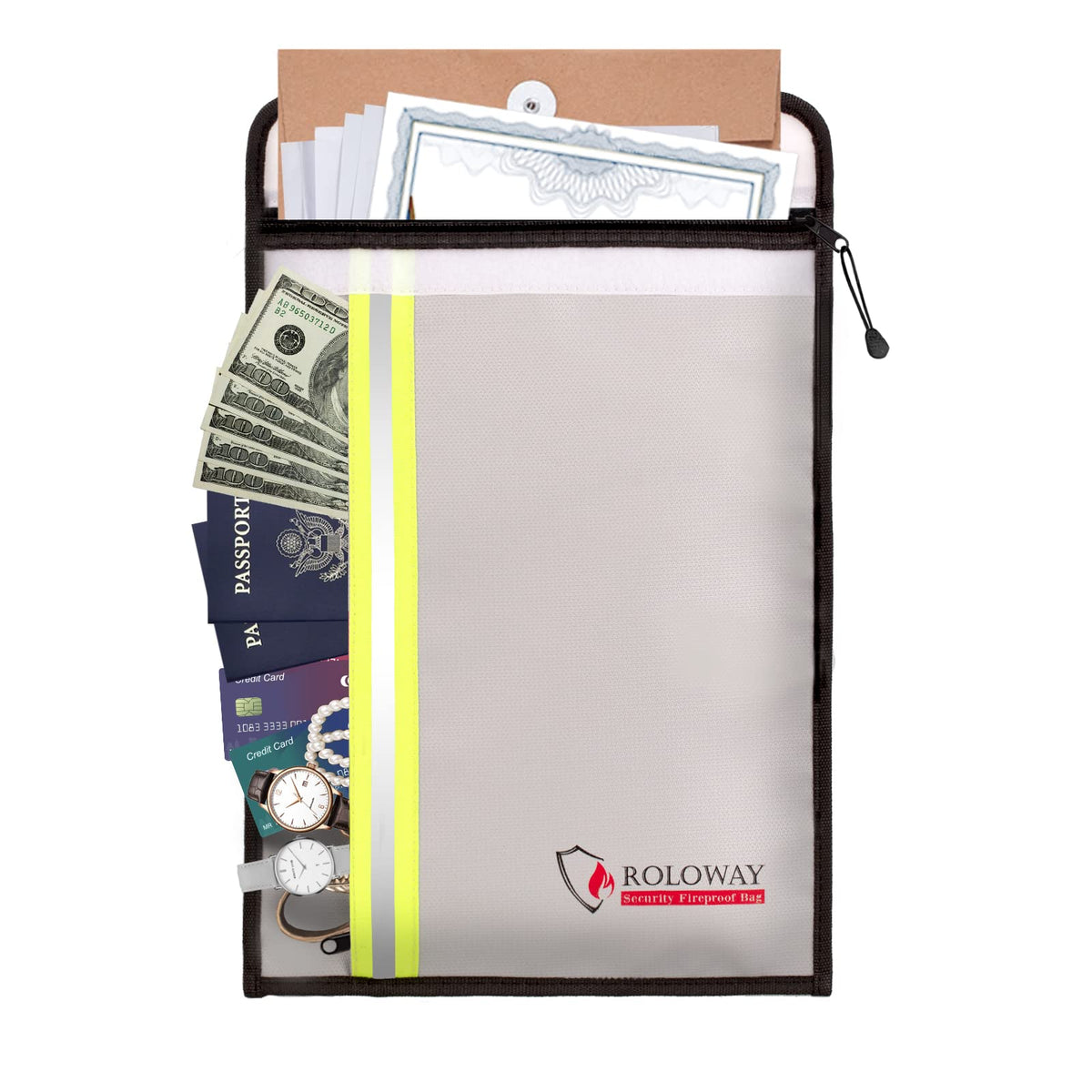 ROLOWAY Fireproof Document Bag (15 x 11 inch) with 2 Pockets - Image 1