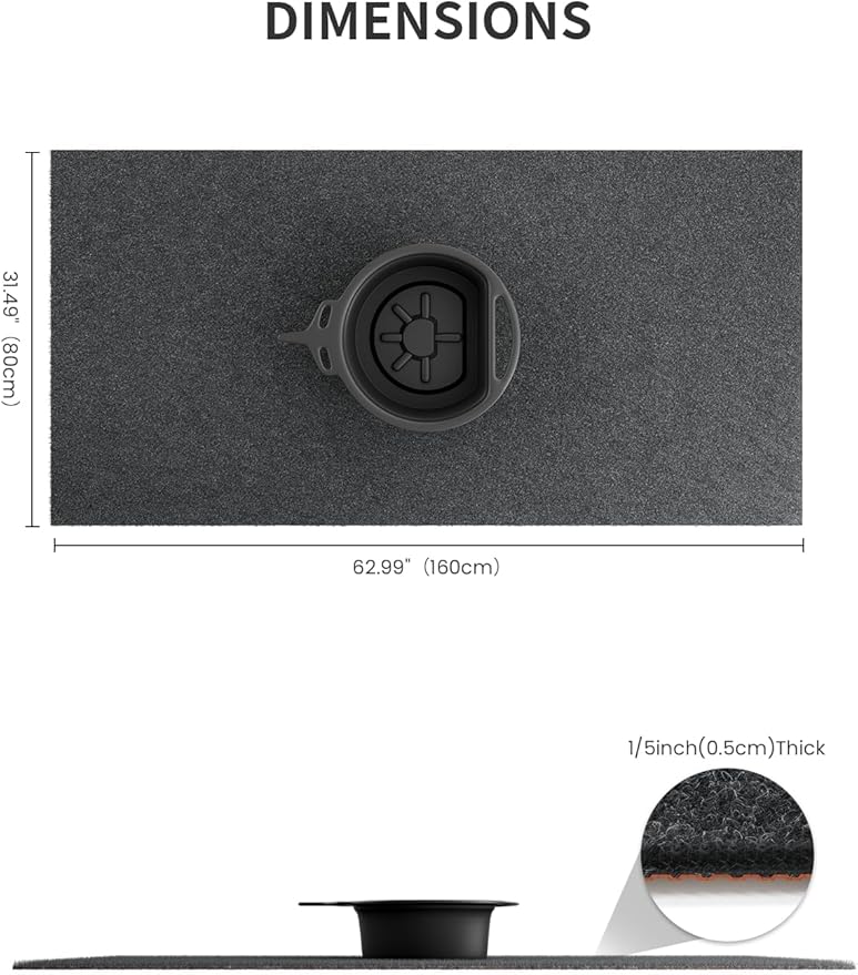 Heavy Duty Oil Spill Mat, Garage Floor Mat, 63" x 31" Waterproof Rubber Backing Oil Absorbent Pads, 1/5" Thick Reusable Under Auto Repair Mat for Garage Floor Surface Protection-Dark Gray