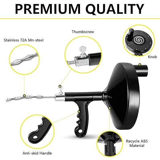 Drain Auger 25 Ft with Gloves, Plumbing Snake Drain Auger Hair Clog Remover, Heavy Duty Pipe Drain Clog Remover for Bathtub Drain, Bathroom Sink, Kitchen Cleaning