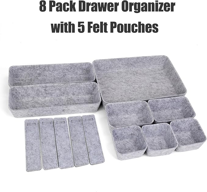 13 Pcs Office Drawer Organizer,Felt Nightstand Organizer, Large Kitchen Drawer Organizer Tray, Office Supplies Desk, Adjustable Under Desk Storage for Papers Hold Pens & A4 Sized File