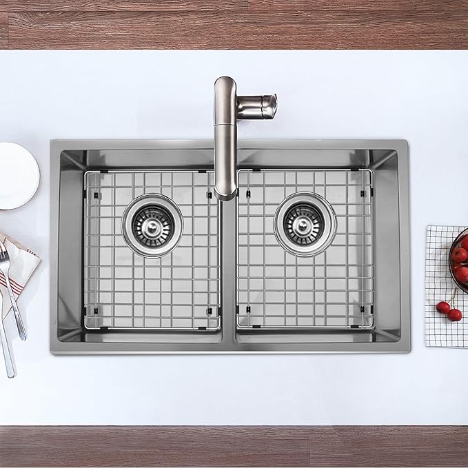 15"x13" Sink Grate for Bottom of Kitchen Sink, Stainless Steel Sink Protectors for Kitchen Sink with Rear Drain, Sink Rack for Bottom of Sink with Sink Strainers, for Right Angle Sink