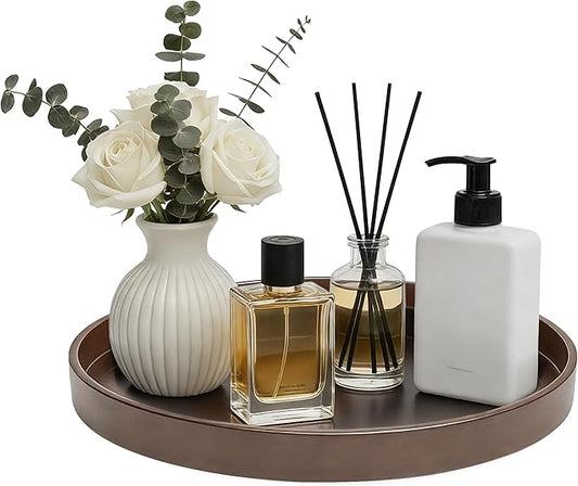2 Pack 10" Bathroom and Vanity Tray, ABS Bathroom Counter Organizer, Coffee Table Decor for Perfume, Candles, Keys &More. Kitchen Countertop Organizer, Decorative Tray Soap Holder, Brown
