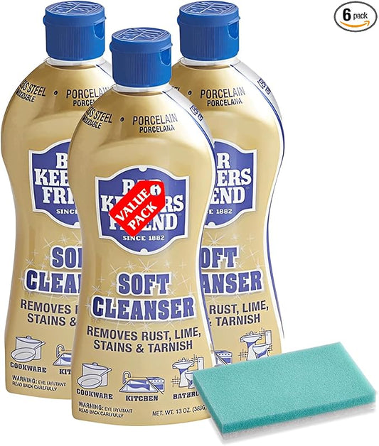 PRIME Bar Keeper Freind's All- Purpose Soft Cleanser 13 oz (Pack of 3) With Free Sponge,Rust Stain Remover,Remove Rust,Lime,Stain&Tarnish