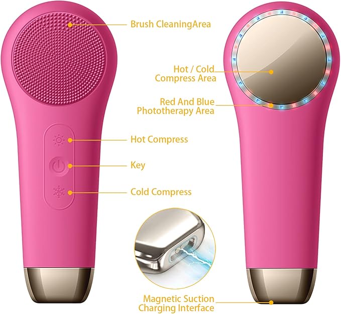 Rechargeable Electric Facial Cleansing Brush – Silicone Face Scrubber with Vibrating Technology for Deep Cleansing & Exfoliation, Waterproof, Gentle on Skin, Suitable for Men & Women (red)