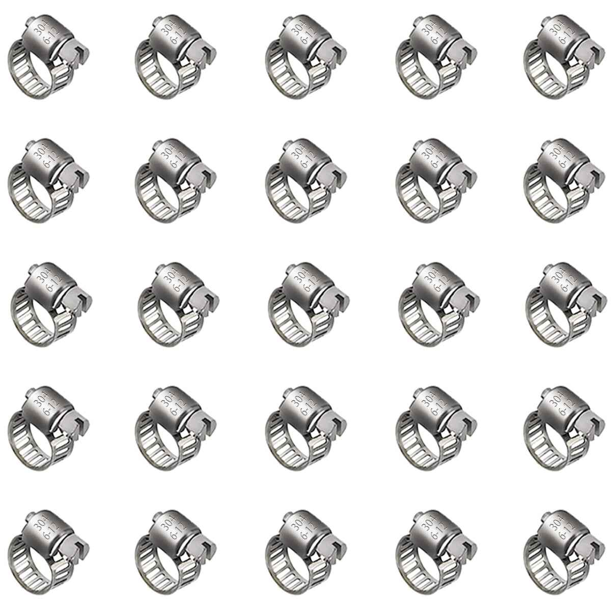 25 Pack Stainless Steel Hose Clamps, 1/4 inch to 1/2 inch - Image 1