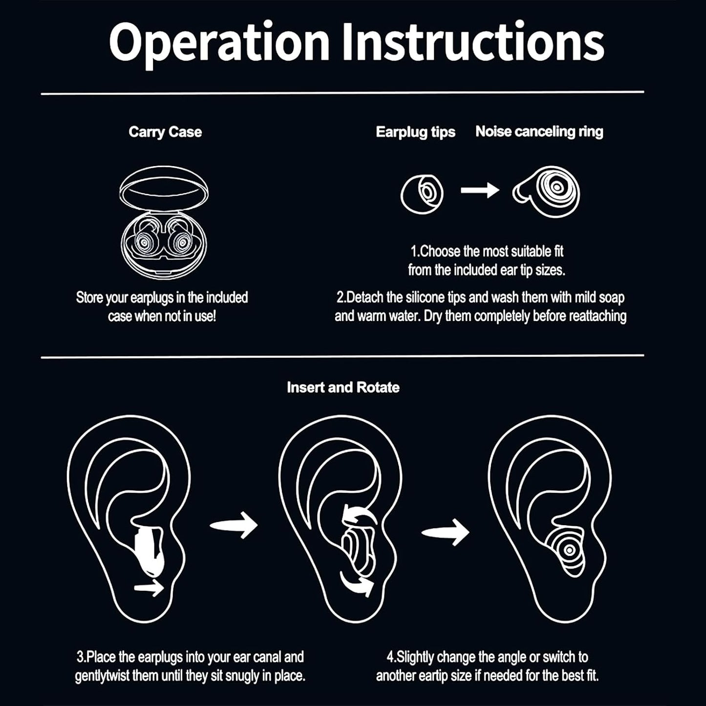 Ear Plugs for Sleeping Earplugs for Concerts Noise Cancelling Reusable Soft Silicone Noise Reduction Earbuds for Travel, Focus, Work 33-45dB Hearing Protection with 9 Ear Tips & Case (Black)
