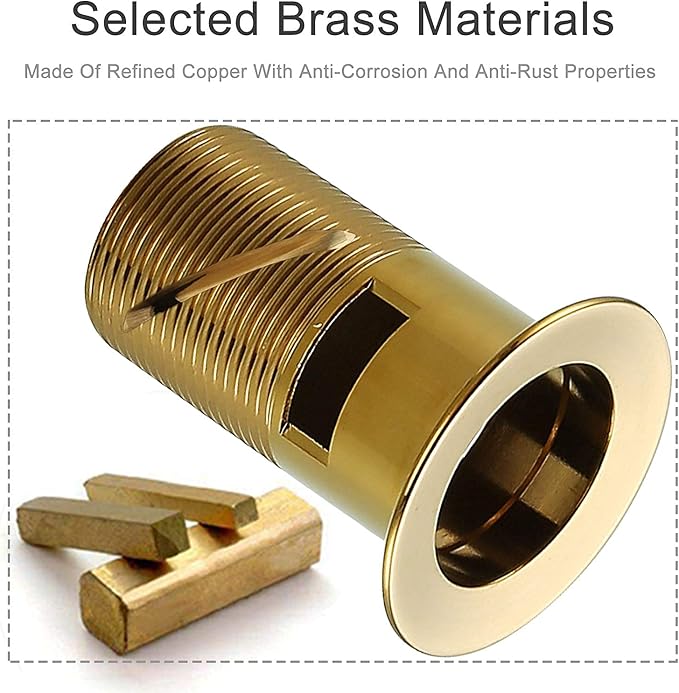 Champagne Bronze Sink Drain with Overflow,Brass Bathroom Sink 1 1/4 Drain with Removable Brass Strainer Basket Push Sink Pop Up Drain,83606-1CB.