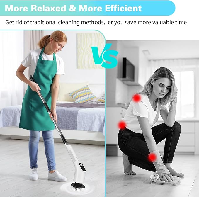 LICHIFIT Electric Spin Scrubber, Waterproof Cordless Shower Cleaning Brush with Replaceable Brush Heads and Adjustable Extension Handle 2 Speeds for Bathtub Kitchen Wall Cleaning