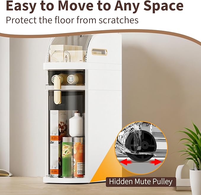 Ultra-Thin Bathroom Storage Cabinet with Wheels - 3-Tier Slim Narrow Organizer for Small Spaces, Transparent Drawers, Waterproof & Sturdy ABS+PP, No Assembly Needed for Bath, Bedroom, Kitchen