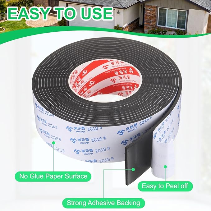 PATIKIL 4Roll Sponge Rubber Foam Tape, 1 31/32" W x 1/8" t x 16.4ft l Self-Adhesive Foam Insulation Tape Weather Stripping for Window Door Soundproofing Weatherstrip AC Seal Strip, Black