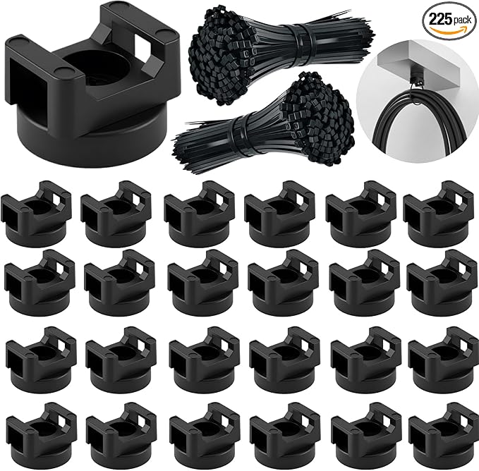Magnetic Cable Ties Set, 25 Magnetic Zip Tie Mounts with 200 Cable Ties, Strong Wire Holder Cables Management, Multipurpose Electrical Cord Management Cord Holders Organizer (22mm)