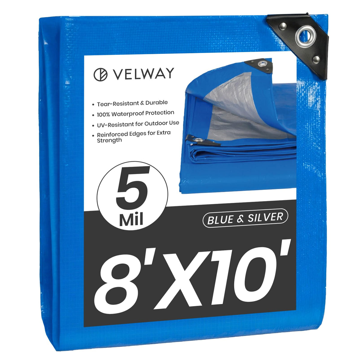 Velway Waterproof Tarp 8x10 FT 5 Mil Heavy Duty Poly Tarpaulin - Image 1