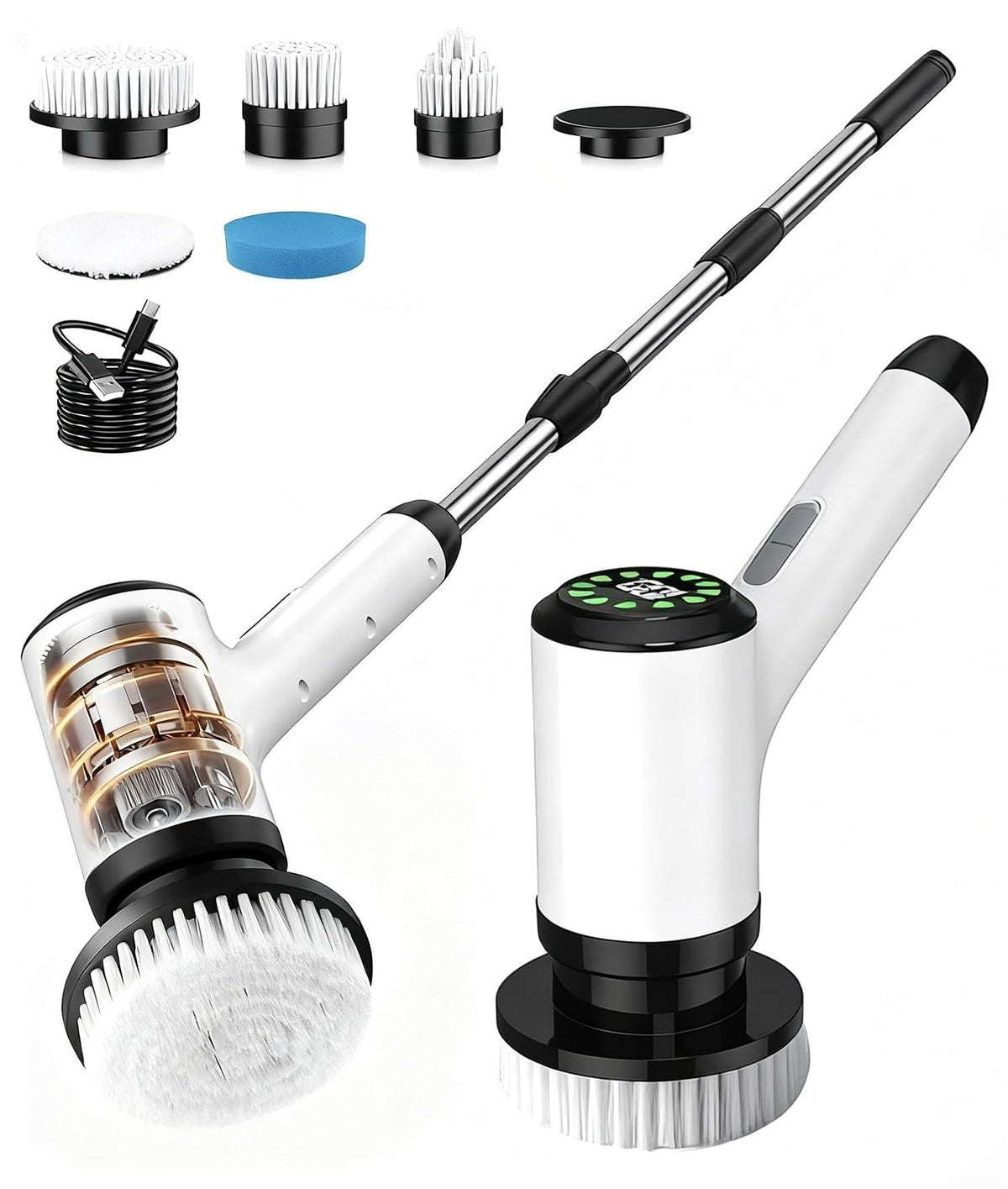 Electric Spin Scrubber, Cordless Long Handle, 5 Attachments - Image 1