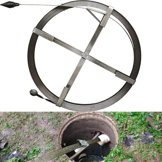 Heavy Duty Sewer Drain Snake for Outdoor,Manual,Flat,Length 15m/49.2ft,Width 2.5cm/1inch,Thickness 2.5mm/0.1inch,Manganese Steel,Sewer Plumbing Snake Tool