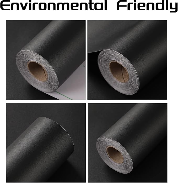 Black Contact Paper - 15.7 x 200 Inch Peel and Stick Wallpaper, Matte Black Wallpaper, Self Adhesive and Removable Decorative Contact Paper for Cabinets,Stand Liner, Table and Door Makeover Decor