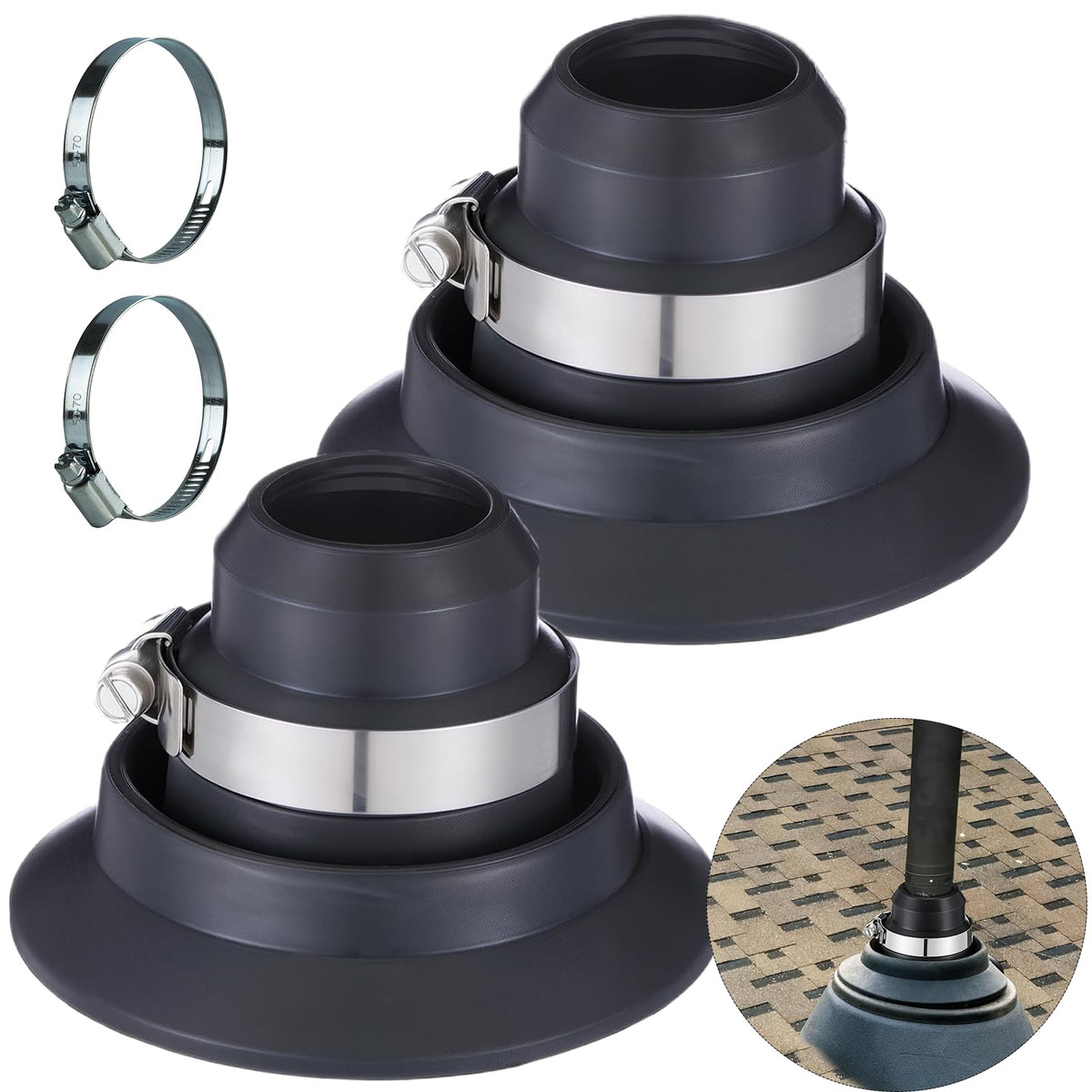 2-Pack Roof Vent Pipe Repair Boot Kit, 1.5"-2" Universal Fit - Image 1