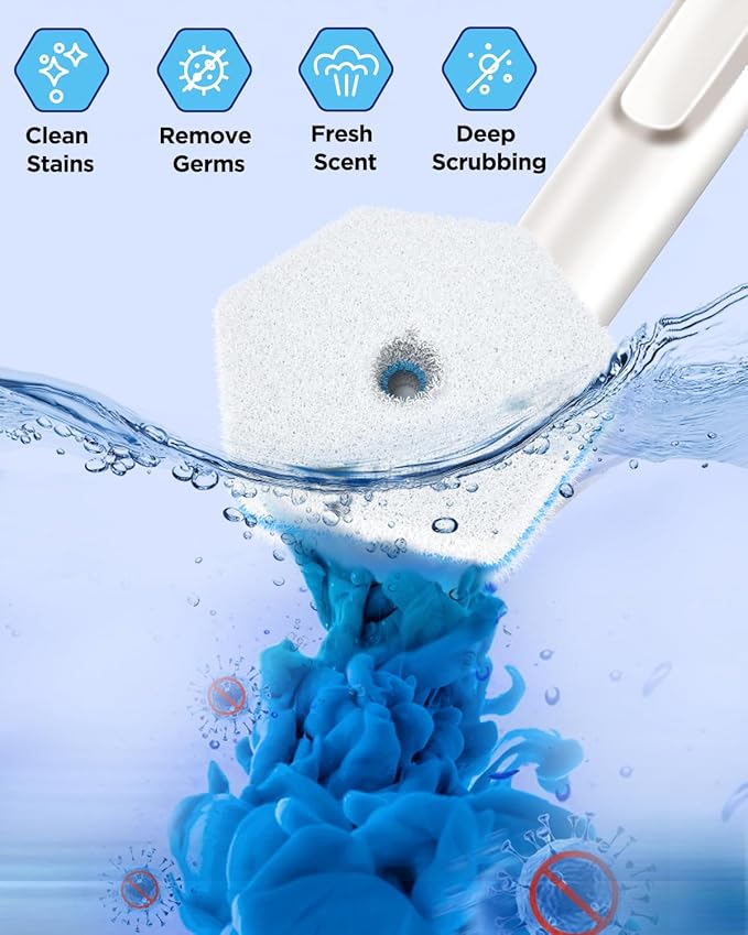 Disposable Toilet Brush with 30PCS Refills, Toilet Bowl Cleaning System for Bathroom and Toilet, Clean Brush Starter Kit with 1 Brush Handle, 1 Auto-Open Storage Box and 30 Brush Refills
