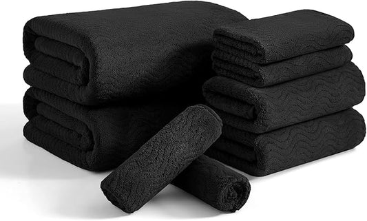8 Piece Bath Towel Set Black|2 Oversized Large Bath Sheet,2 Hand Towels,4 Washcloths| Ultra Soft Cozy Bath Towel Set for Bathroom Hotel Gym Spa,Highly Absorbent & Quick Dry Bathroom Towel Collections