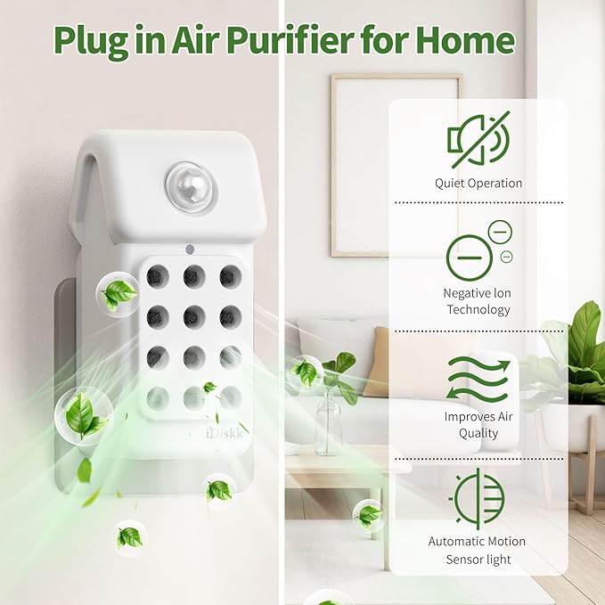 Improve Indoor Air Quality: iDiskk 3Pack Plug in Air Ionizers Negative Ion Technology Air Purifier, Mini Portable Air Freshener for Bedroom, Bathroom, Office